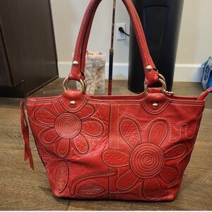 Red Floral Embroidered Women's Bag